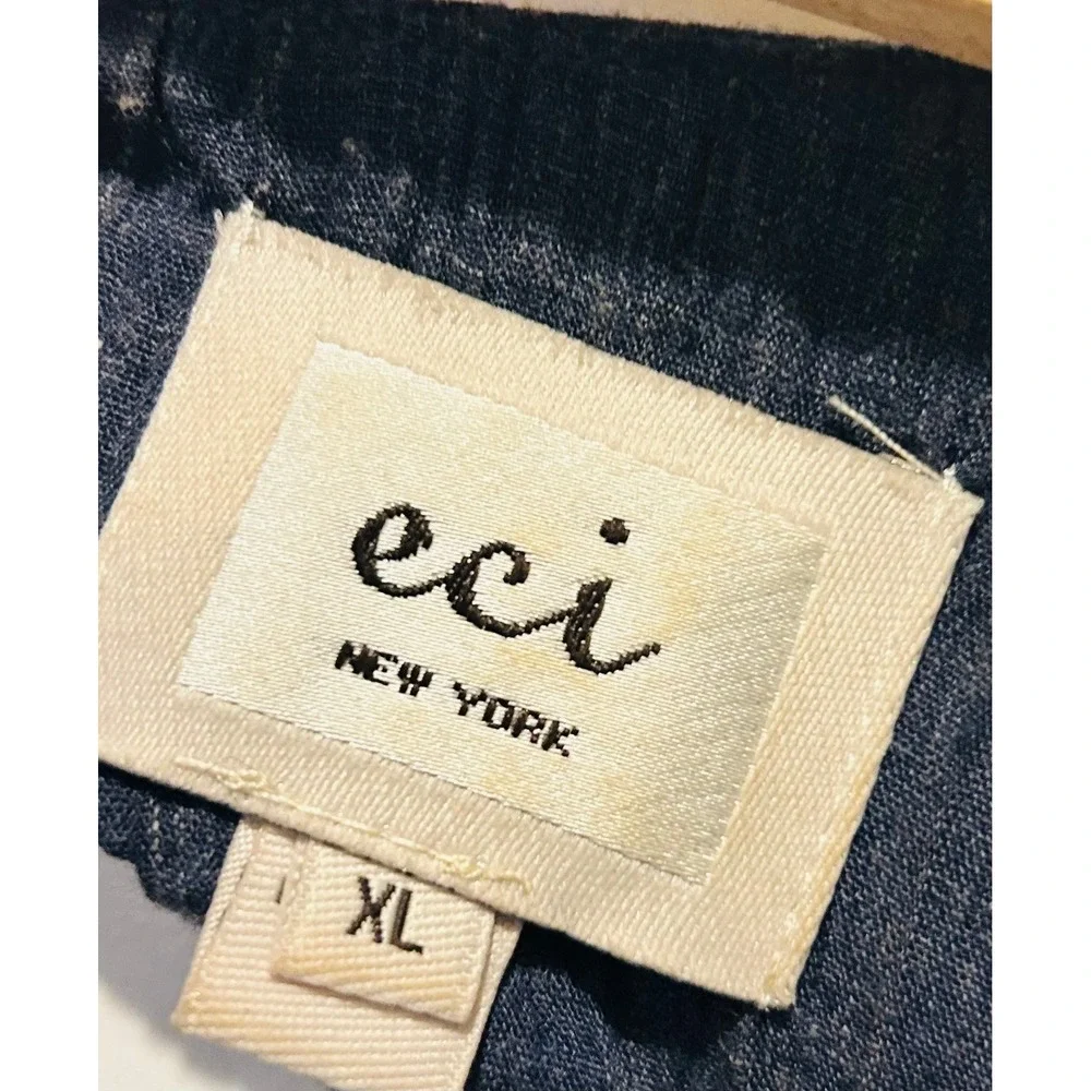 ECI New York Dress Blue Floral Embroidered Cutout Back Midi Women's XL